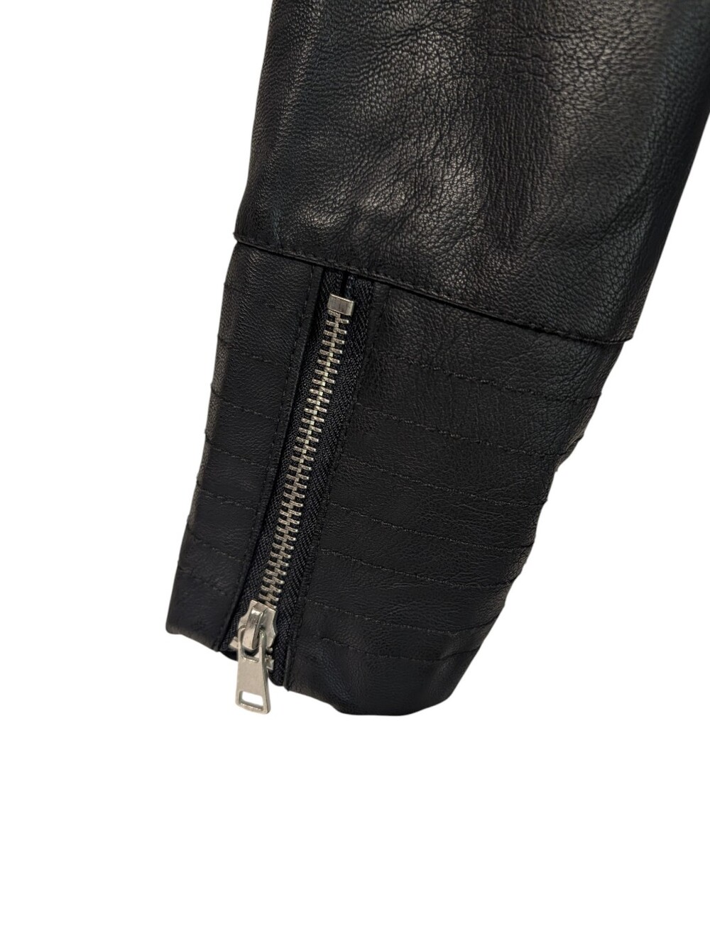 Baccini Black Faux Leather Sherpa Collar Moto Jacket Asymmetrical Zip Size M - Picture 4 of 8